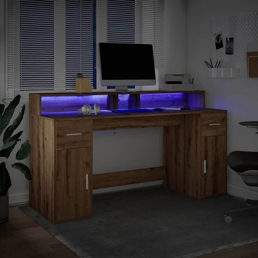 LED desk Artisan oak 160x55x91 wood-based material