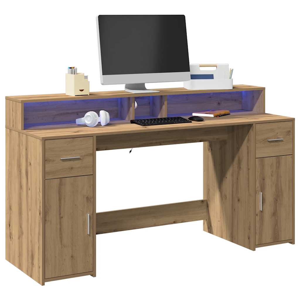 LED desk Artisan oak 160x55x91 wood-based material