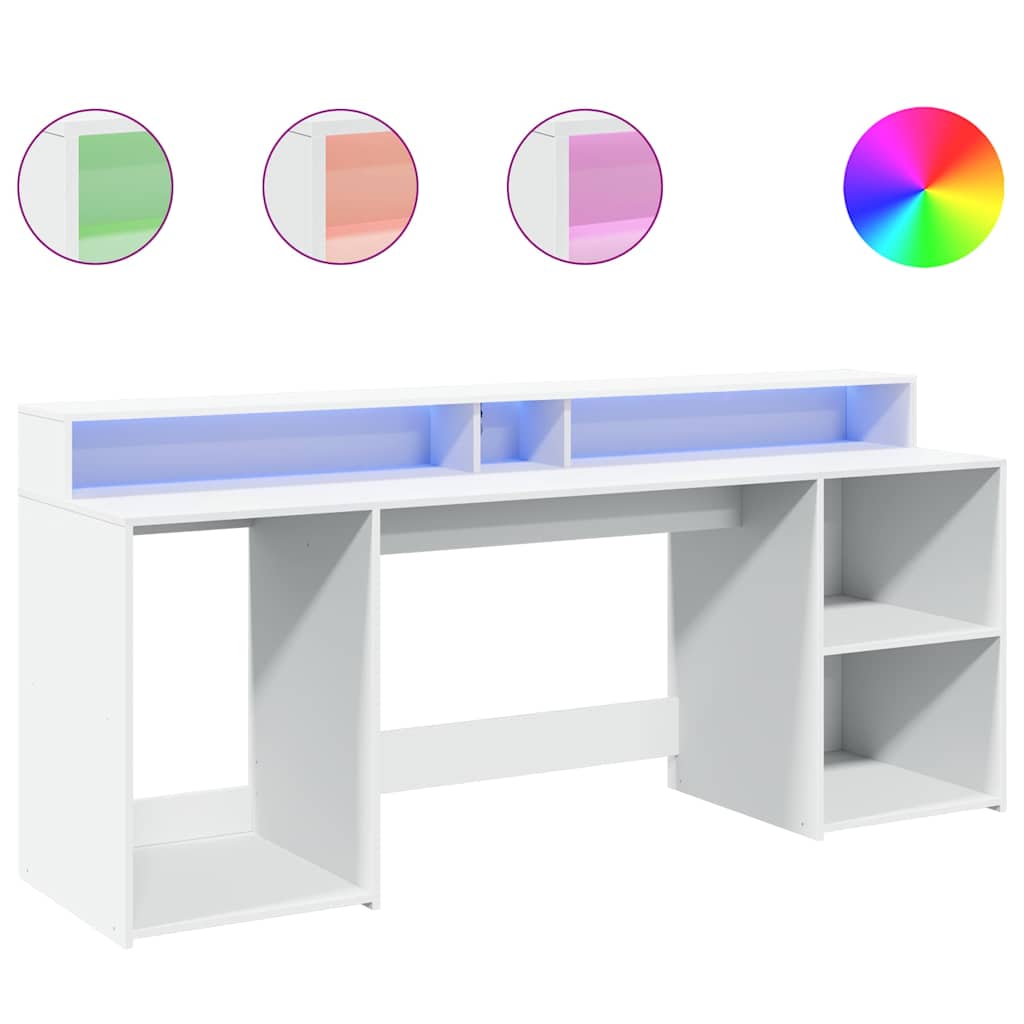 LED Desk White 200x55x91 cm Engineered Wood