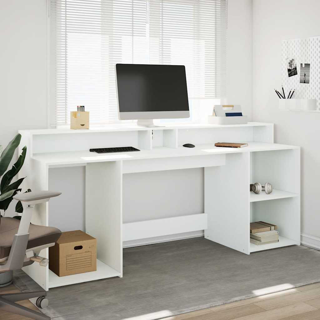 LED Desk White 200x55x91 cm Engineered Wood