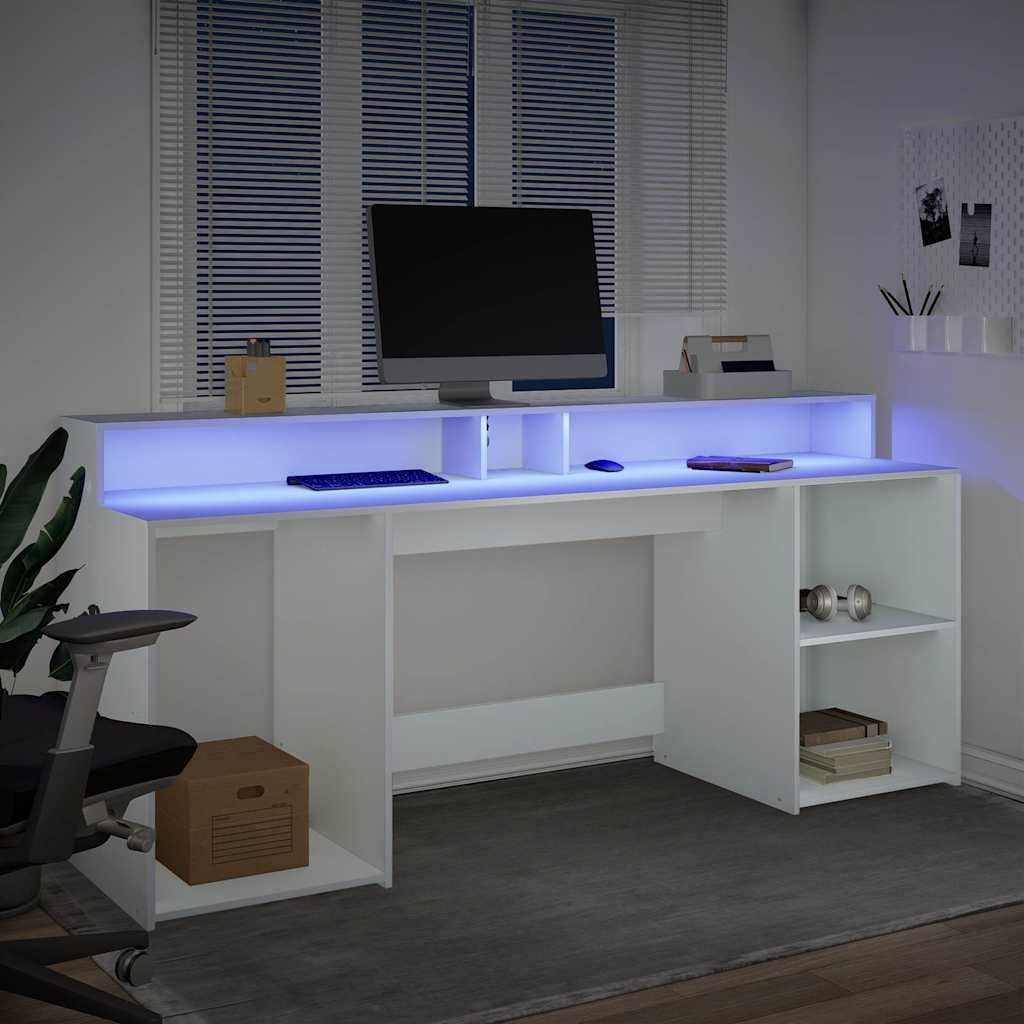 LED Desk White 200x55x91 cm Engineered Wood