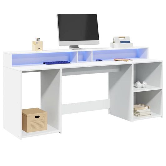 Bureau LED Blanc 200x55x91 cm Bois d'ingénierie