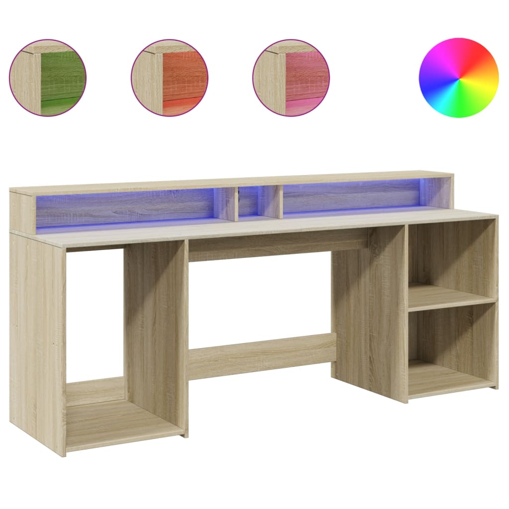 LED Desk Sonoma Oak 200x55x91 cm Engineered Wood