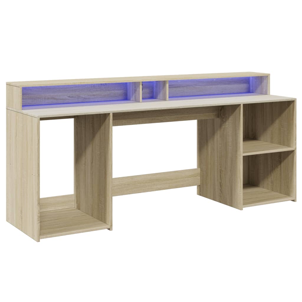 LED Desk Sonoma Oak 200x55x91 cm Engineered Wood