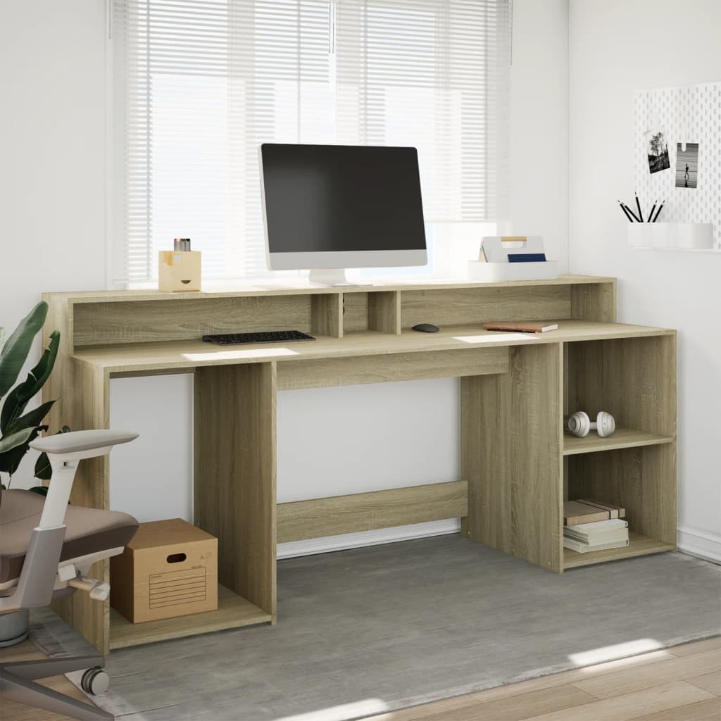 LED Desk Sonoma Oak 200x55x91 cm Engineered Wood