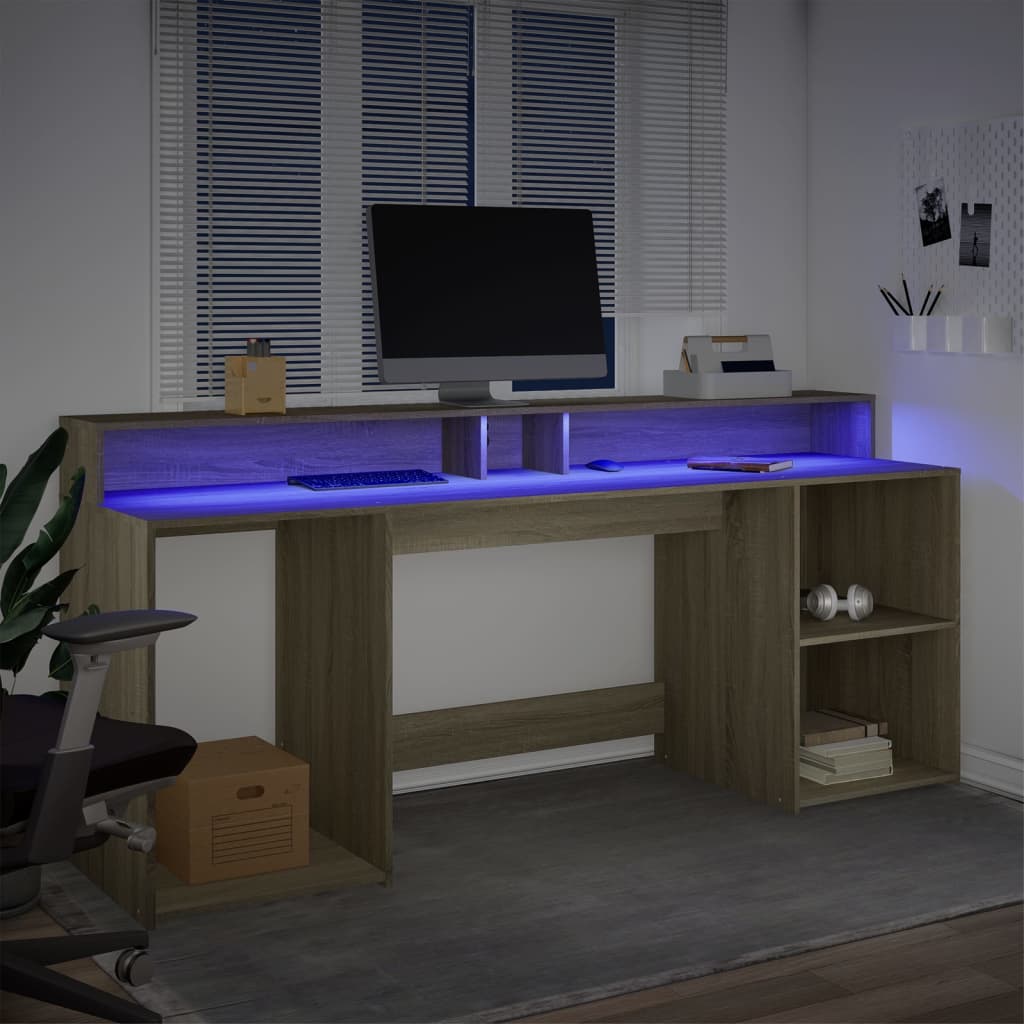 LED Desk Sonoma Oak 200x55x91 cm Engineered Wood