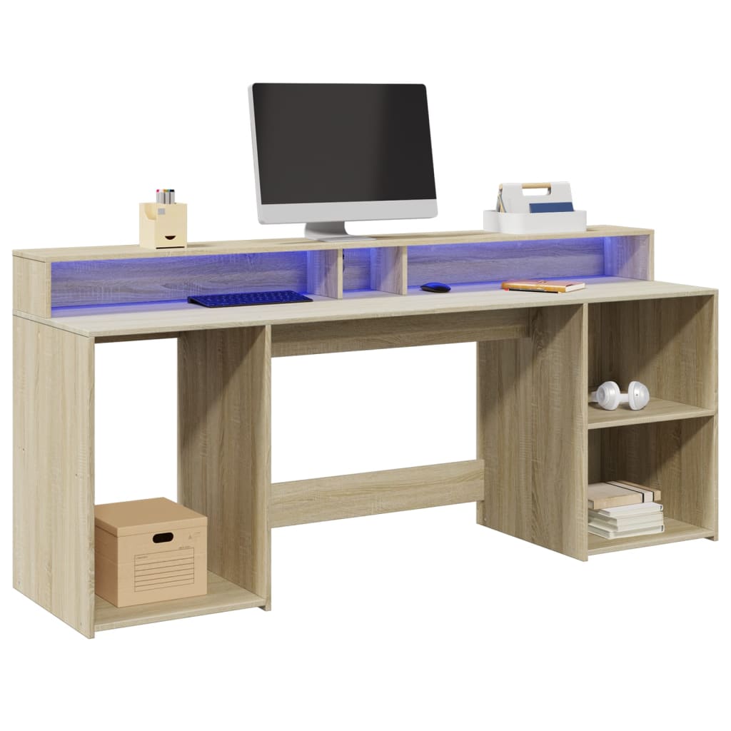 LED Desk Sonoma Oak 200x55x91 cm Engineered Wood