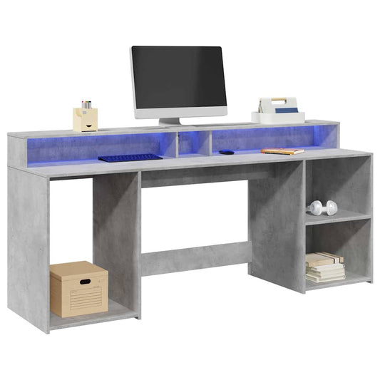 Bureau LED gris béton 200x55x91 cm bois d'ingénierie