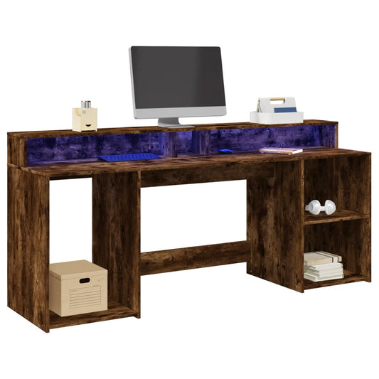 Bureau LED Chêne fumé 200x55x91 cm Bois composite