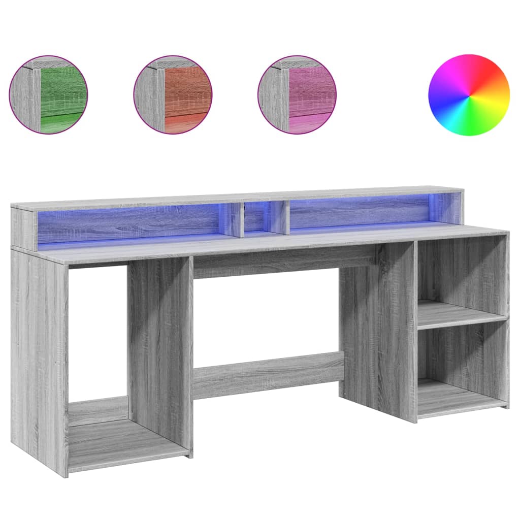 LED Desk Grey Sonoma 200x55x91 cm Engineered Wood