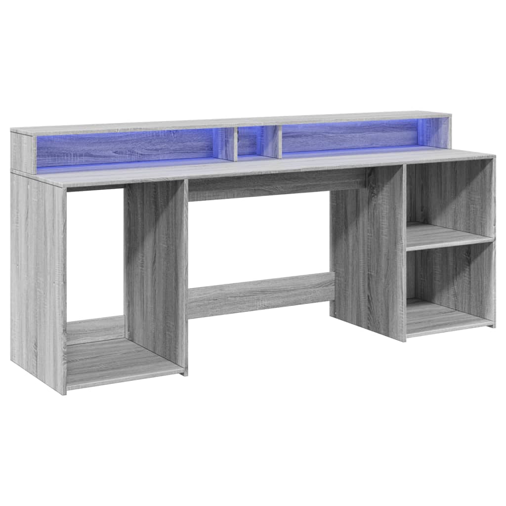 LED Desk Grey Sonoma 200x55x91 cm Engineered Wood