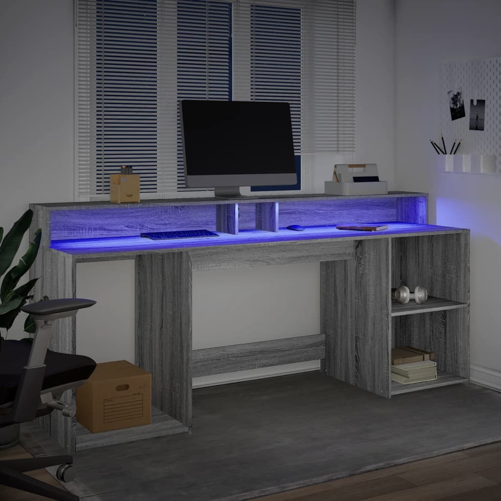 LED Desk Grey Sonoma 200x55x91 cm Engineered Wood