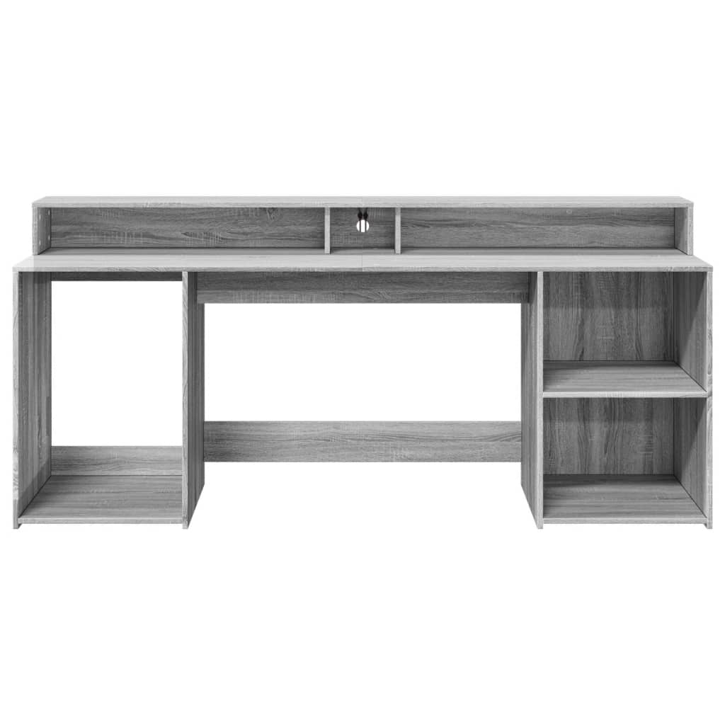 LED Desk Grey Sonoma 200x55x91 cm Engineered Wood