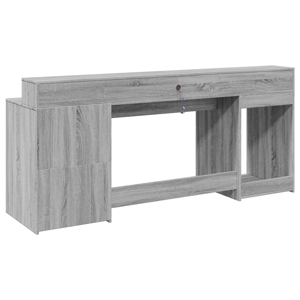 LED Desk Grey Sonoma 200x55x91 cm Engineered Wood
