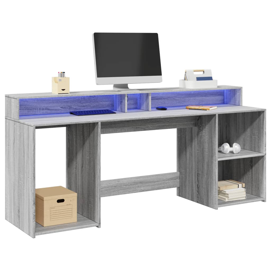 LED Desk Grey Sonoma 200x55x91 cm Engineered Wood