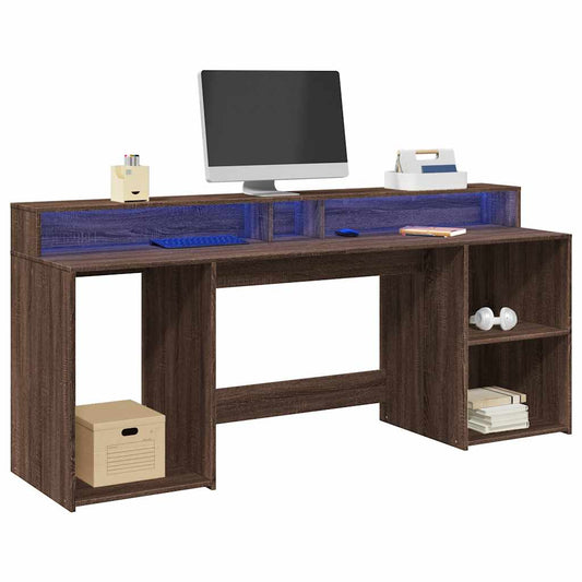 Bureau LED aspect chêne brun 200x55x91 bois reconstitué