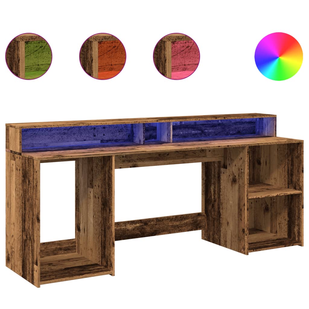 LED Desk Reclaimed Wood Look 200x55x91 cm Engineered Wood