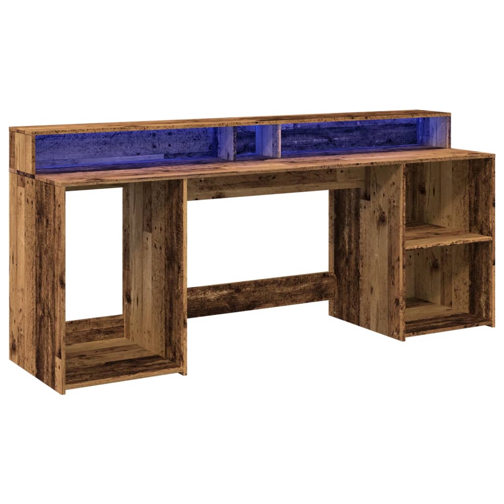 LED Desk Reclaimed Wood Look 200x55x91 cm Engineered Wood