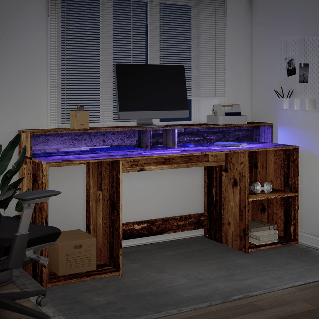 LED Desk Reclaimed Wood Look 200x55x91 cm Engineered Wood