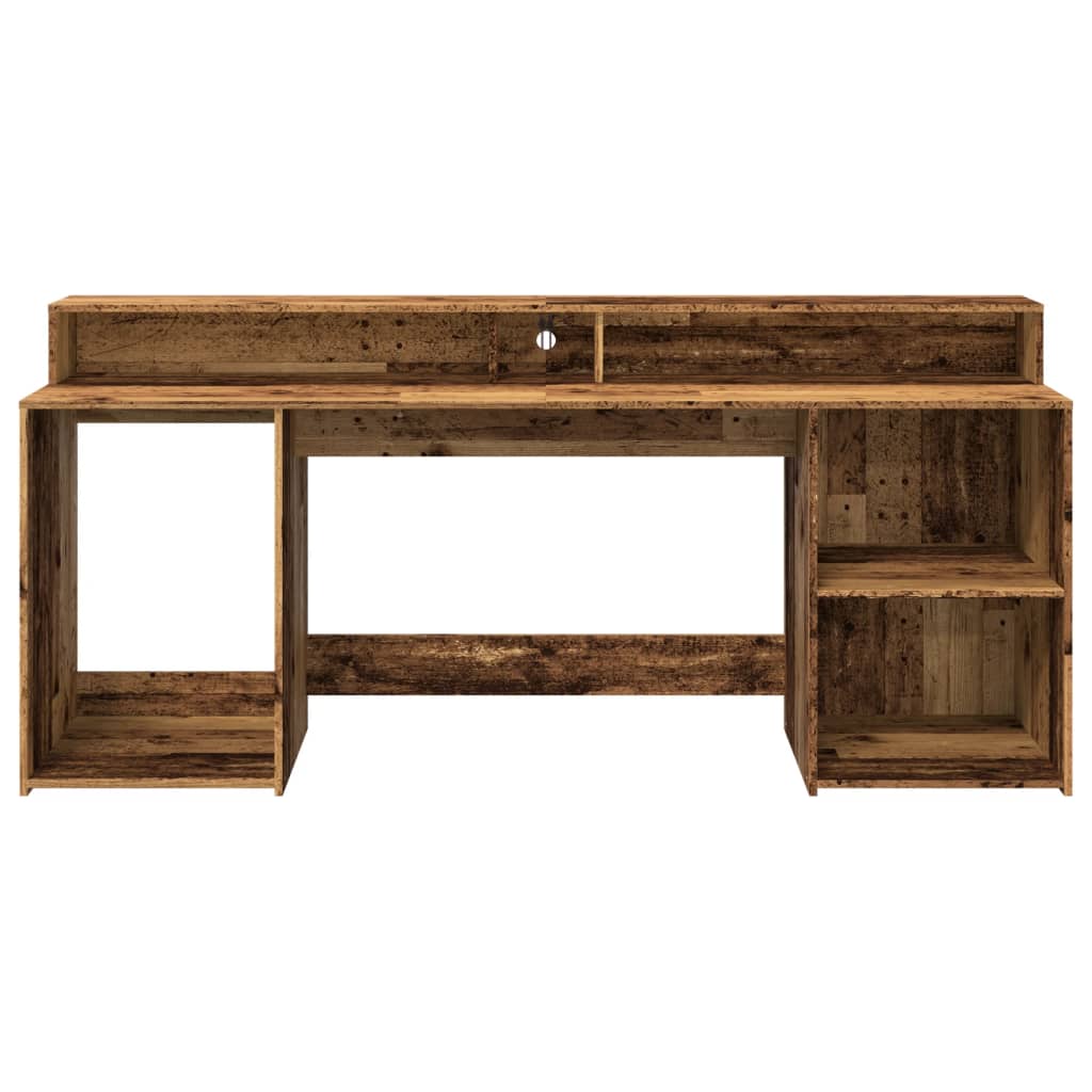 LED Desk Reclaimed Wood Look 200x55x91 cm Engineered Wood