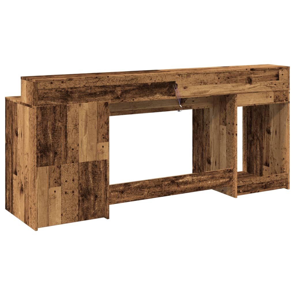LED Desk Reclaimed Wood Look 200x55x91 cm Engineered Wood