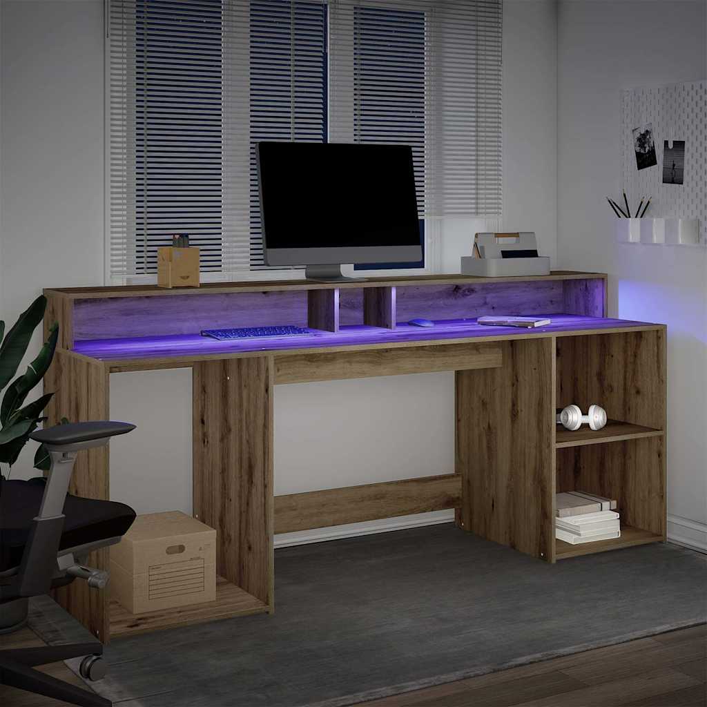 LED Desk Artisan Oak 200x55x91 Engineered Wood