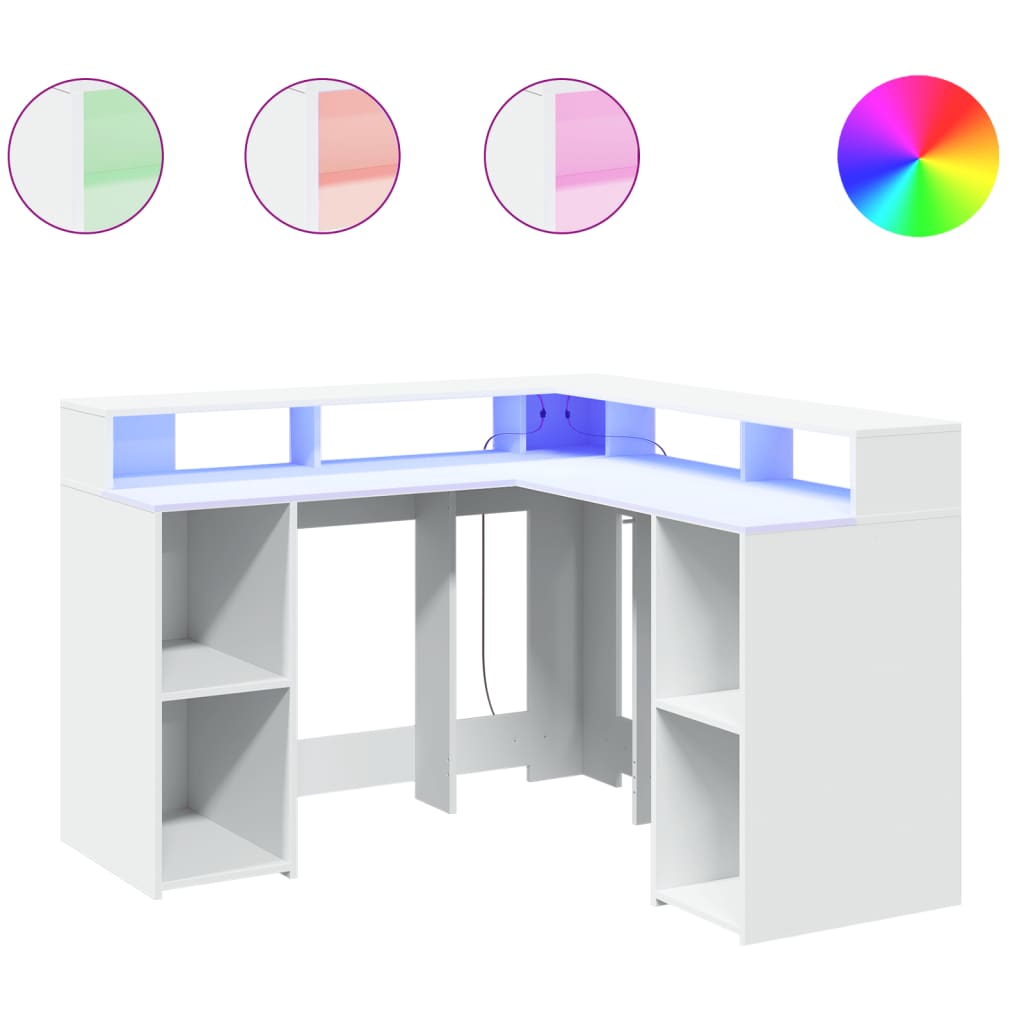Bureau LED blanc 130x130x91 cm bois d'ingénierie