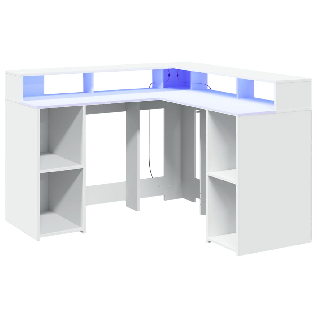 Bureau LED blanc 130x130x91 cm bois d'ingénierie