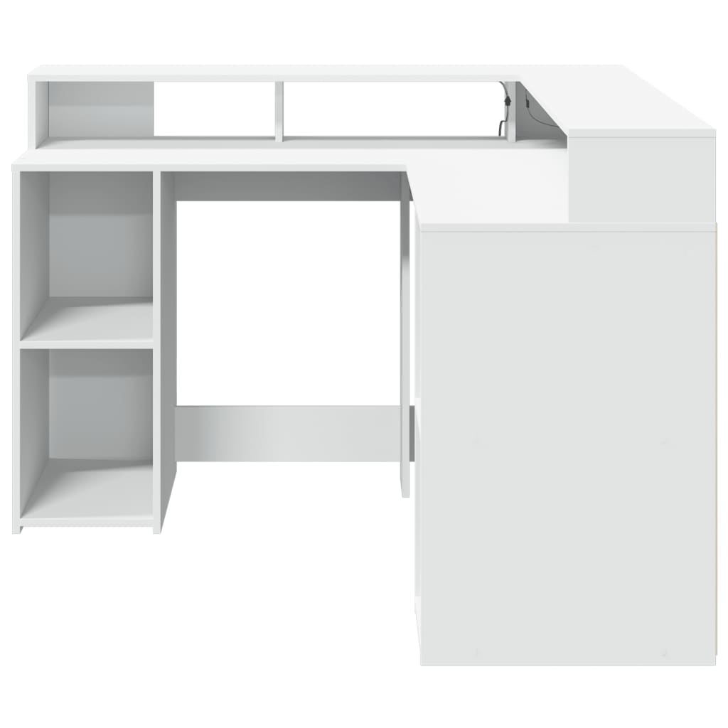Bureau LED blanc 130x130x91 cm bois d'ingénierie
