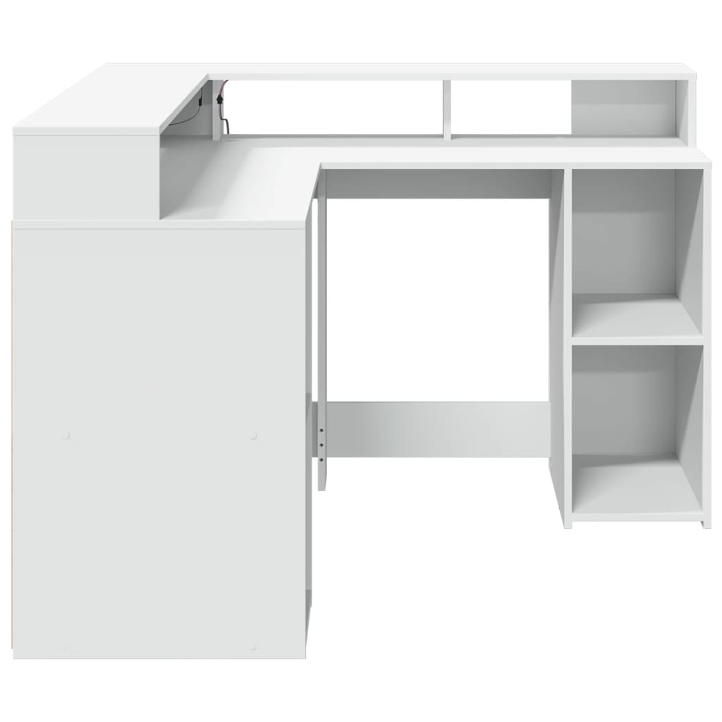 Bureau LED blanc 130x130x91 cm bois d'ingénierie