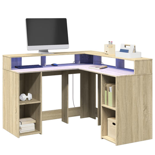 Bureau à LED Chêne Sonoma 130x130x91 cm Bois d'ingénierie