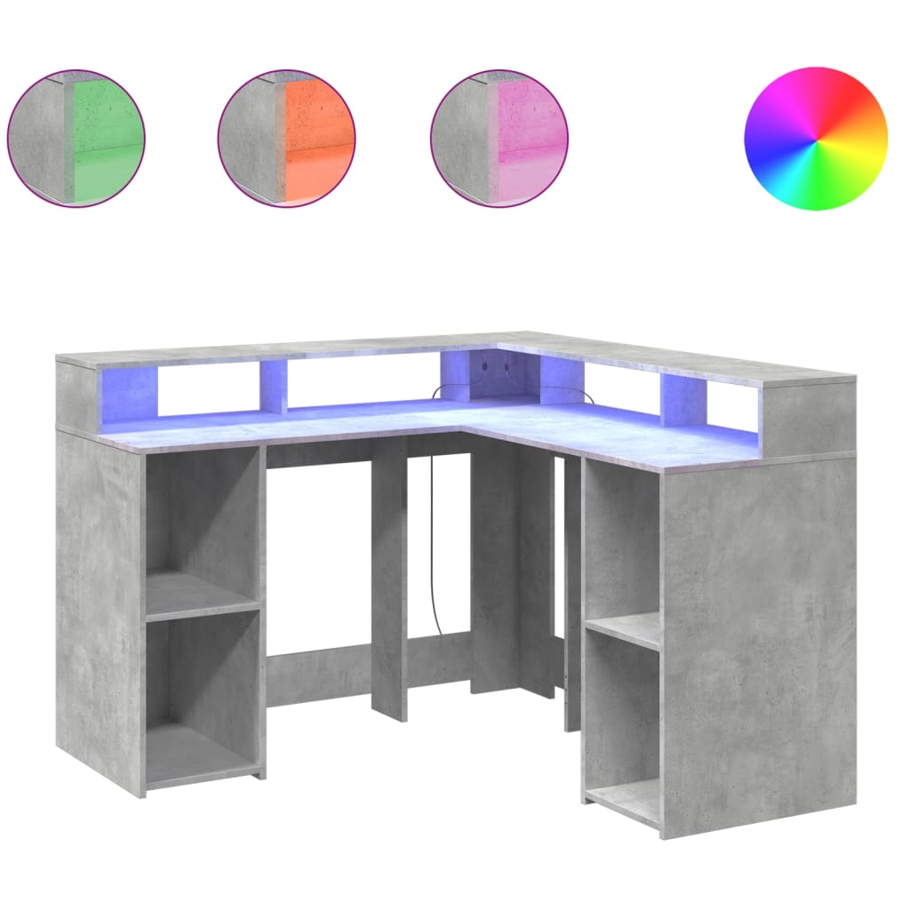 LED Desk Concrete Grey 130x130x91 cm Engineered Wood