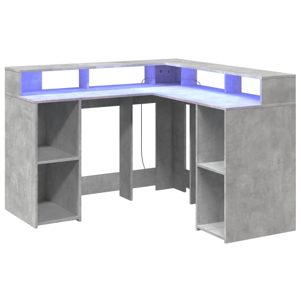 LED Desk Concrete Grey 130x130x91 cm Engineered Wood