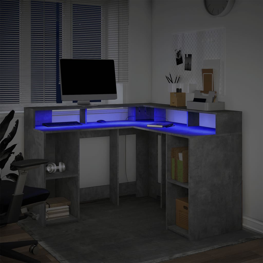 LED Desk Concrete Grey 130x130x91 cm Engineered Wood
