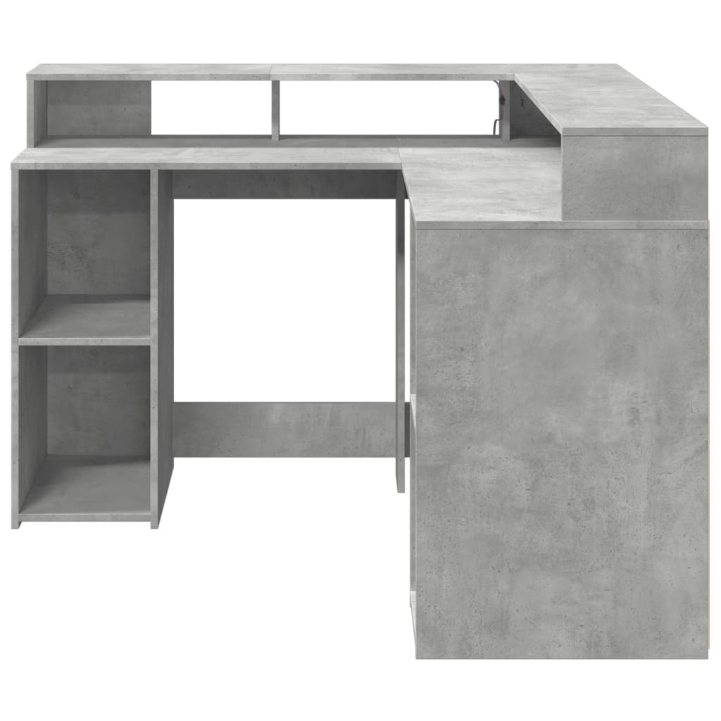LED Desk Concrete Grey 130x130x91 cm Engineered Wood