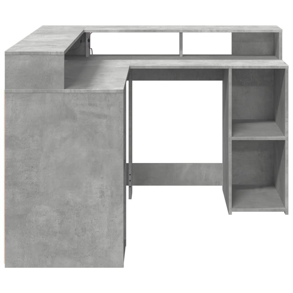 LED Desk Concrete Grey 130x130x91 cm Engineered Wood