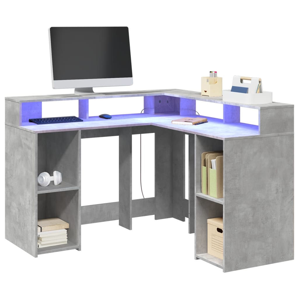 LED Desk Concrete Grey 130x130x91 cm Engineered Wood