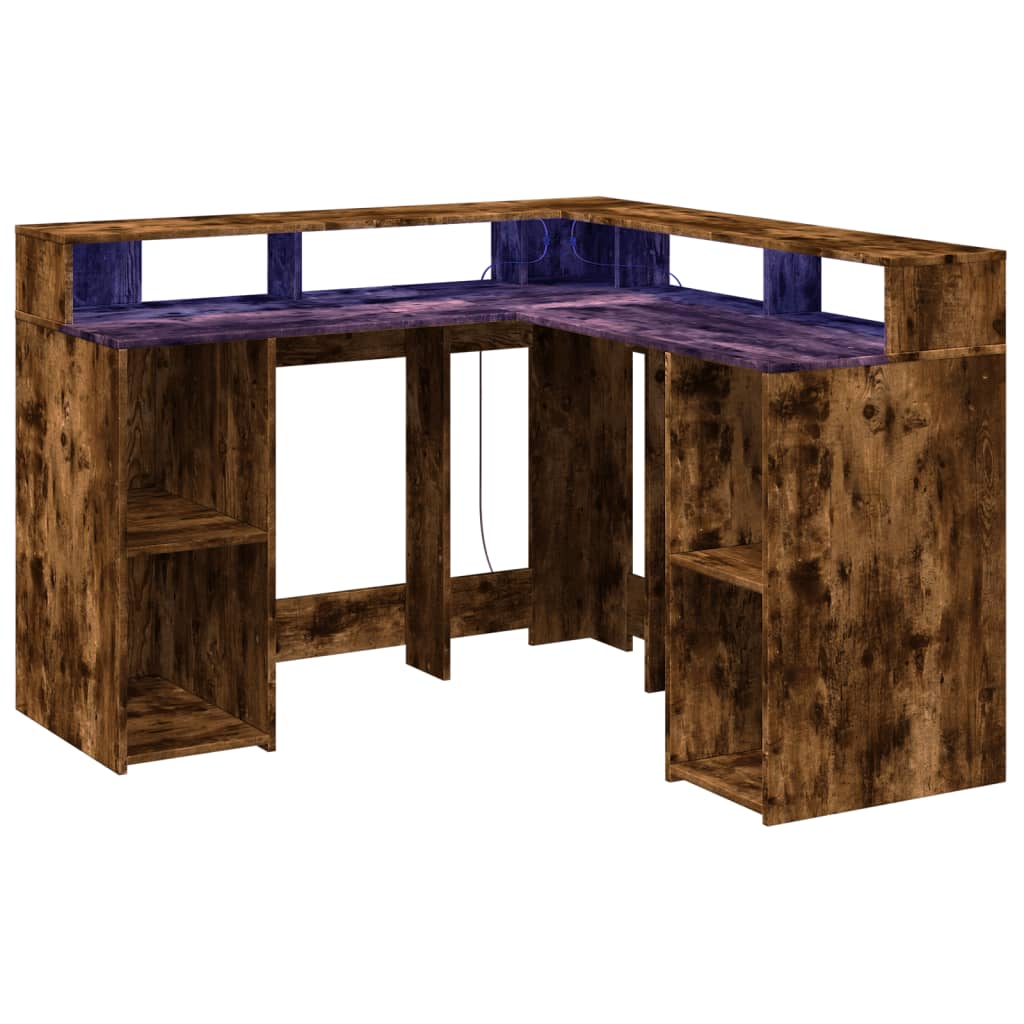LED Desk Smoked Oak 130x130x91 cm Engineered Wood