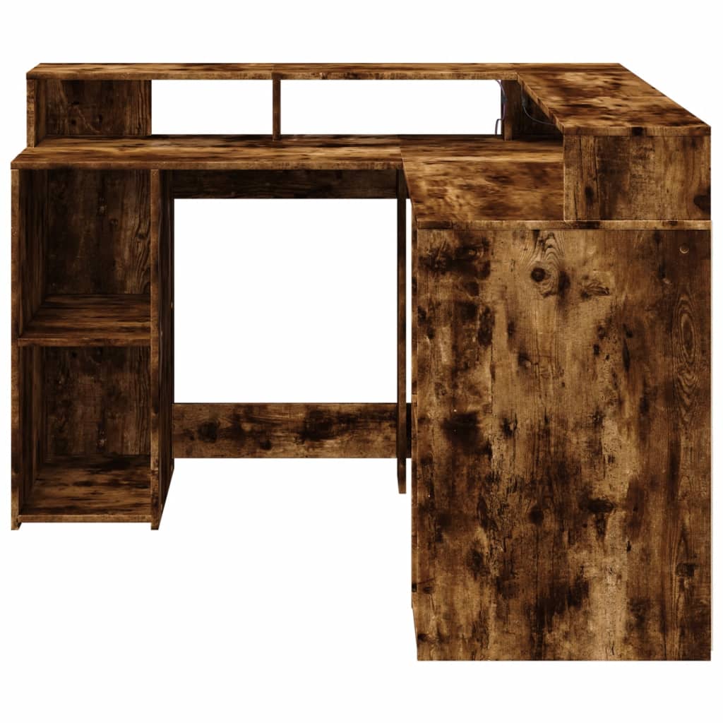 LED Desk Smoked Oak 130x130x91 cm Engineered Wood