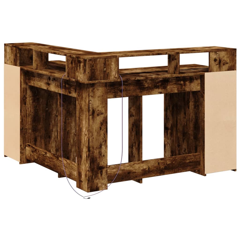 LED Desk Smoked Oak 130x130x91 cm Engineered Wood