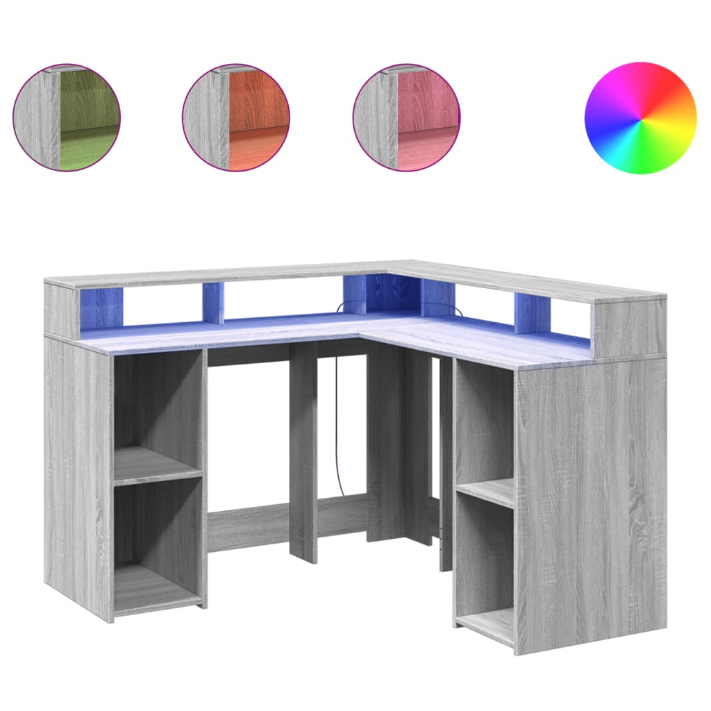 LED Desk Grey Sonoma 130x130x91 cm Engineered Wood