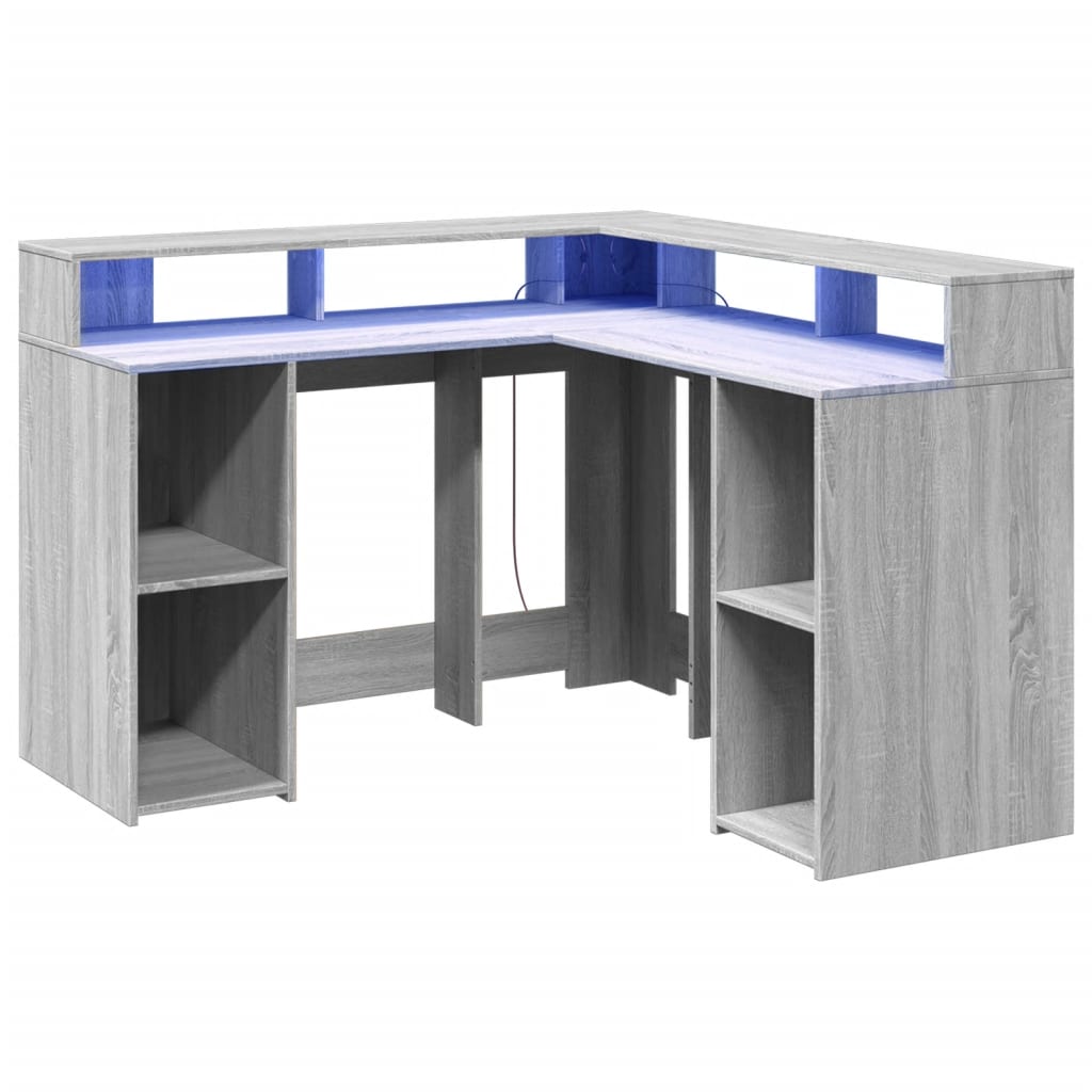LED Desk Grey Sonoma 130x130x91 cm Engineered Wood