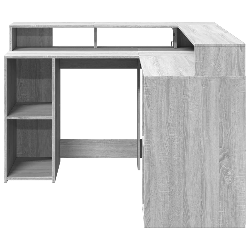 LED Desk Grey Sonoma 130x130x91 cm Engineered Wood