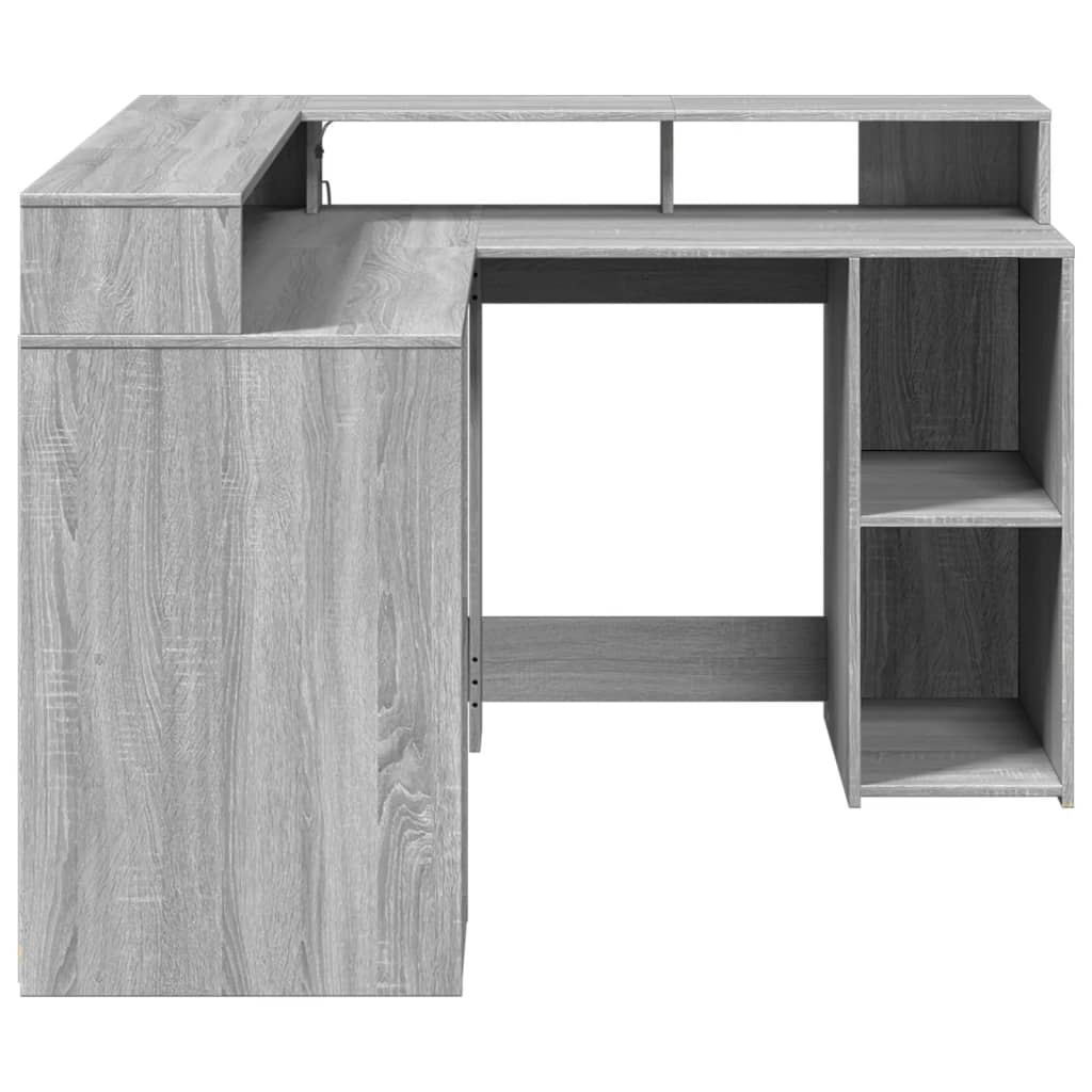 LED Desk Grey Sonoma 130x130x91 cm Engineered Wood