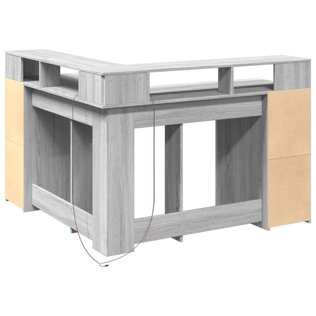 LED Desk Grey Sonoma 130x130x91 cm Engineered Wood