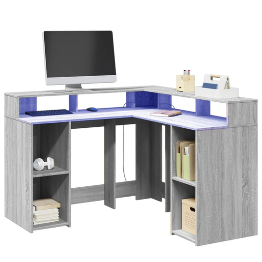 Bureau LED gris Sonoma 130x130x91 cm Bois d'ingénierie