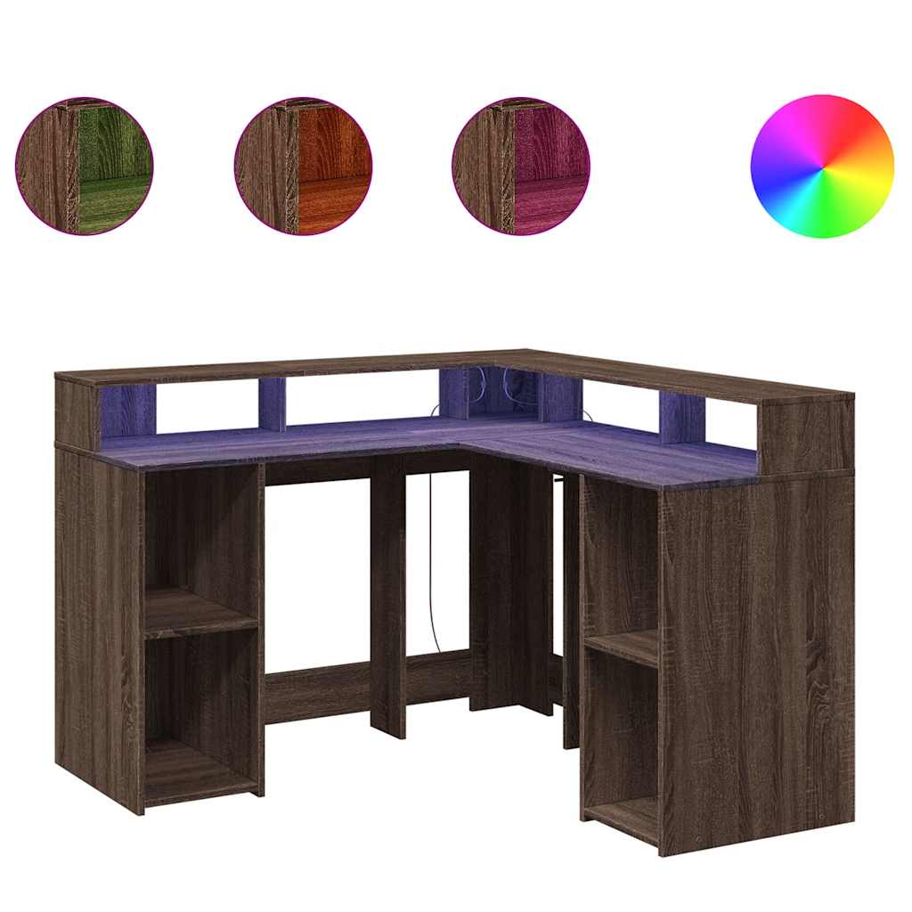 LED Desk Brown Oak Effect 130x130x91 Wood Material
