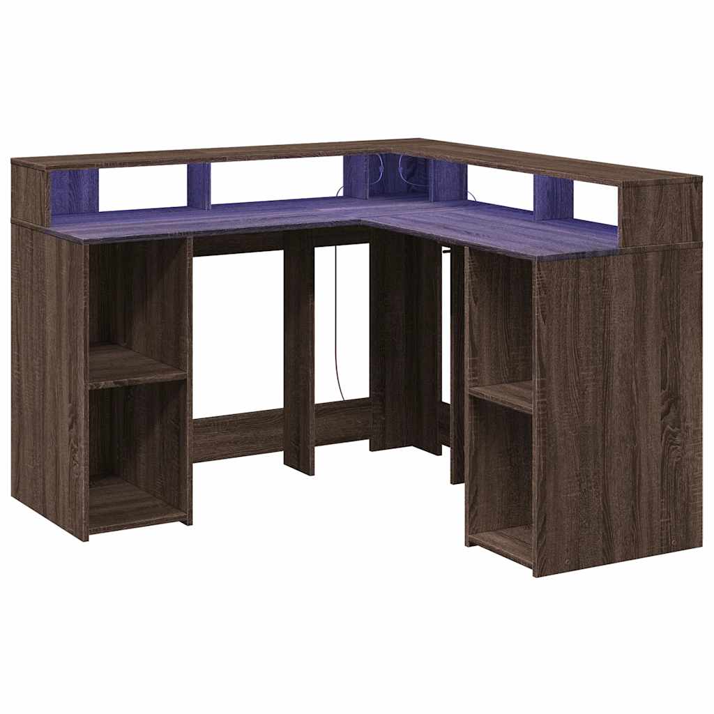 LED Desk Brown Oak Effect 130x130x91 Wood Material