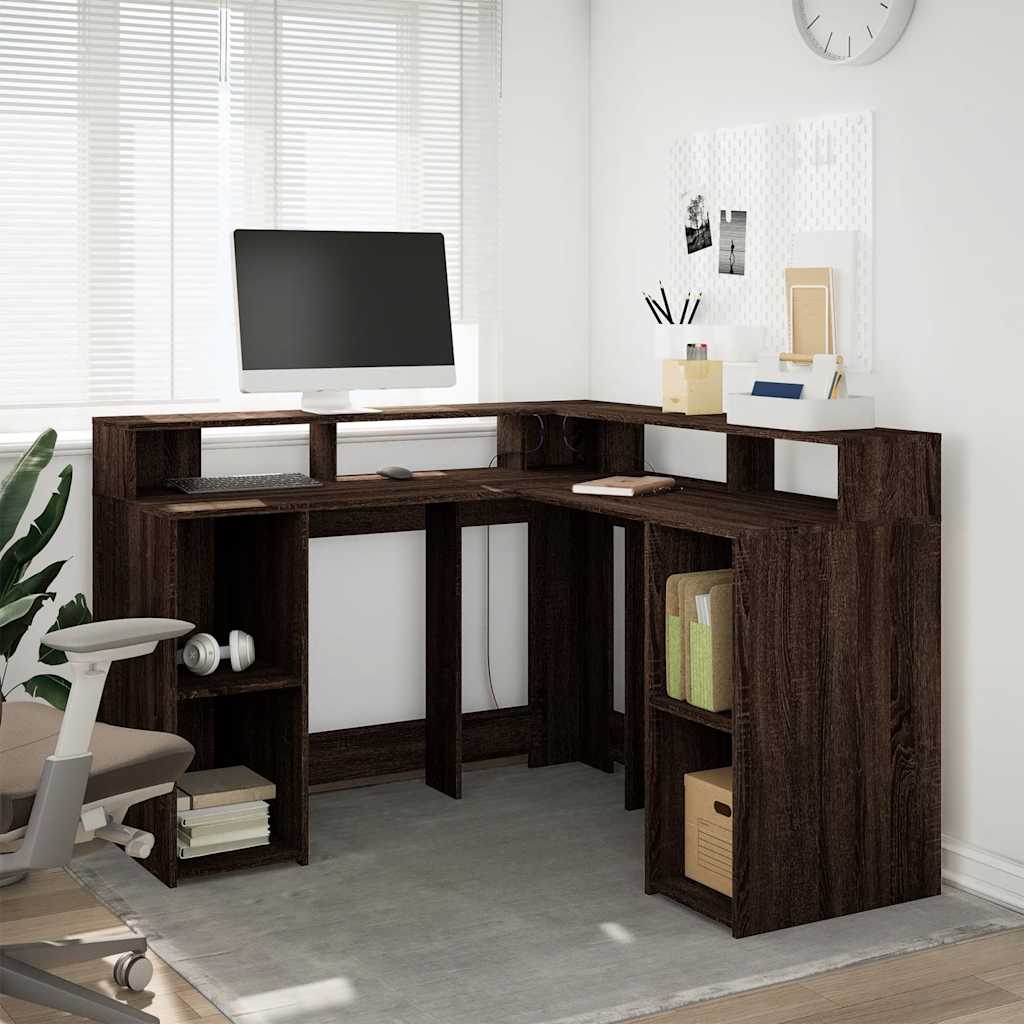 LED Desk Brown Oak Effect 130x130x91 Wood Material