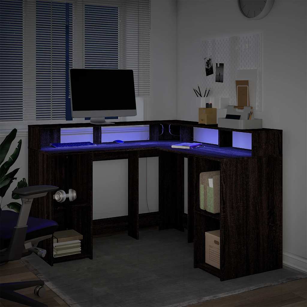 LED Desk Brown Oak Effect 130x130x91 Wood Material